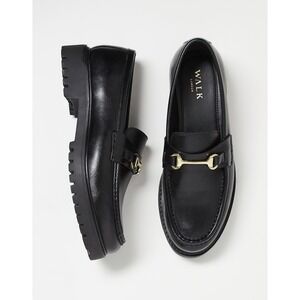 Walk London Sean Trim Loafers Mens Black Leather Horse Bit Chunky Lug Sole $165